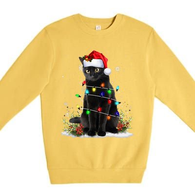 Black Cat Santa Christmas Family Matching Pajamas Xmas Premium Crewneck Sweatshirt