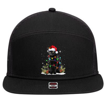 Black Cat Santa Christmas Family Matching Pajamas Xmas 7 Panel Mesh Trucker Snapback Hat