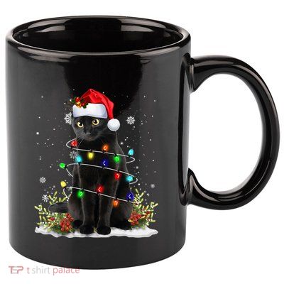 Black Cat Santa Christmas Family Matching Pajamas Xmas 11oz C Handle Ceramic Mug