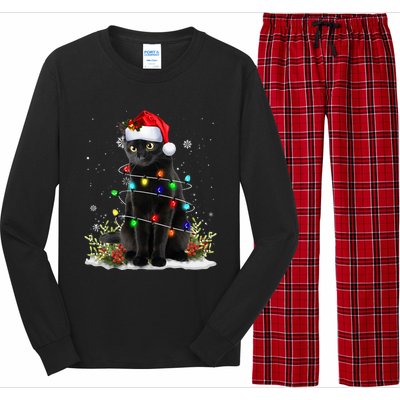 Black Cat Santa Christmas Family Matching Pajamas Xmas Long Sleeve Pajama Set