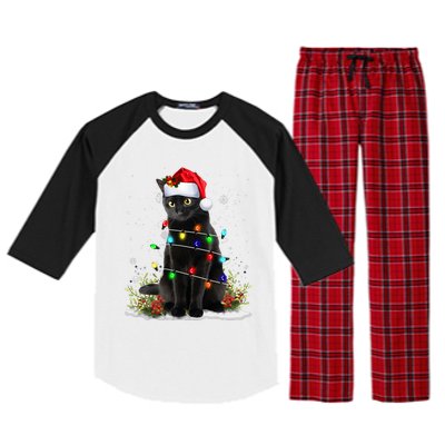 Black Cat Santa Christmas Family Matching Pajamas Xmas Raglan Sleeve Pajama Set