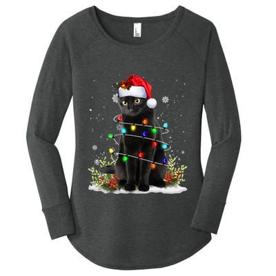 Black Cat Santa Christmas Family Matching Pajamas Xmas Women's Perfect Tri Tunic Long Sleeve Shirt