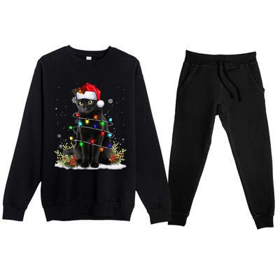 Black Cat Santa Christmas Family Matching Pajamas Xmas Premium Crewneck Sweatsuit Set