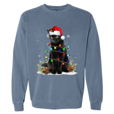 Black Cat Santa Christmas Family Matching Pajamas Xmas Garment-Dyed Sweatshirt