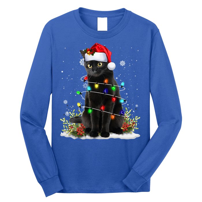 Black Cat Santa Christmas Family Matching Pajamas Xmas Long Sleeve Shirt