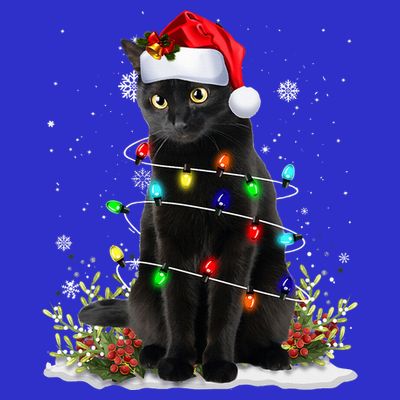Black Cat Santa Christmas Family Matching Pajamas Xmas T-Shirt