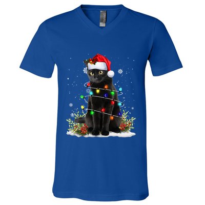 Black Cat Santa Christmas Family Matching Pajamas Xmas V-Neck T-Shirt