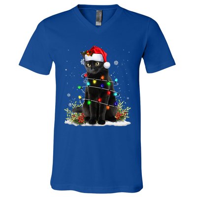 Black Cat Santa Christmas Family Matching Pajamas Xmas V-Neck T-Shirt