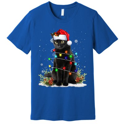 Black Cat Santa Christmas Family Matching Pajamas Xmas Premium T-Shirt