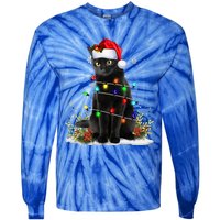 Black Cat Santa Christmas Family Matching Pajamas Xmas Tie-Dye Long Sleeve Shirt