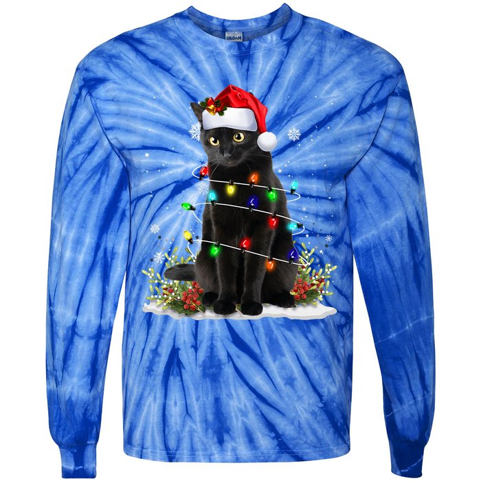 Black Cat Santa Christmas Family Matching Pajamas Xmas Tie-Dye Long Sleeve Shirt