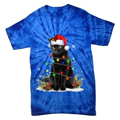 Black Cat Santa Christmas Family Matching Pajamas Xmas Tie-Dye T-Shirt