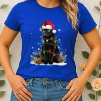 Black Cat Santa Christmas Family Matching Pajamas Xmas Womens T-Shirt