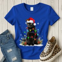 Black Cat Santa Christmas Family Matching Pajamas Xmas Womens T-Shirt