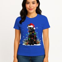 Black Cat Santa Christmas Family Matching Pajamas Xmas Womens T-Shirt