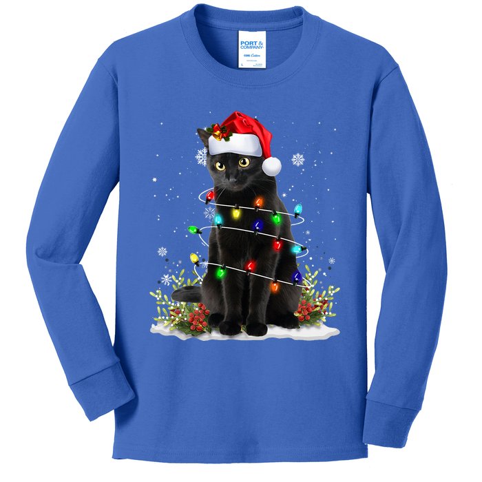 Black Cat Santa Christmas Family Matching Pajamas Xmas Kids Long Sleeve Shirt