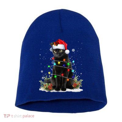 Black Cat Santa Christmas Family Matching Pajamas Xmas Short Acrylic Beanie