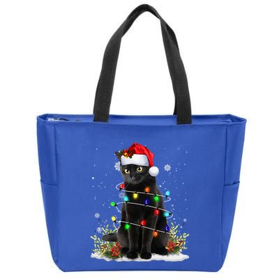 Black Cat Santa Christmas Family Matching Pajamas Xmas Zip Tote Bag
