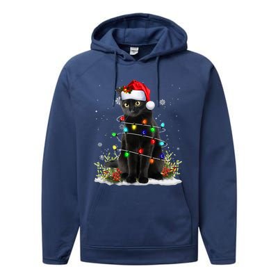 Black Cat Santa Christmas Family Matching Pajamas Xmas Performance Fleece Hoodie