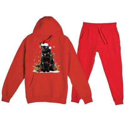 Black Cat Santa Christmas Family Matching Pajamas Xmas Premium Hooded Sweatsuit Set