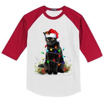 Black Cat Santa Christmas Family Matching Pajamas Xmas Kids Colorblock Raglan Jersey