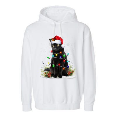 Black Cat Santa Christmas Family Matching Pajamas Xmas Garment-Dyed Fleece Hoodie