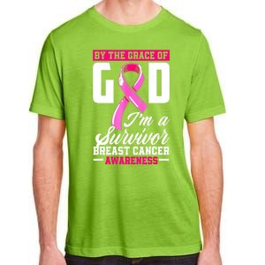 Breast Cancer Survivor Ribbon By The Grace God IM A Survivor Gift Adult ChromaSoft Performance T-Shirt