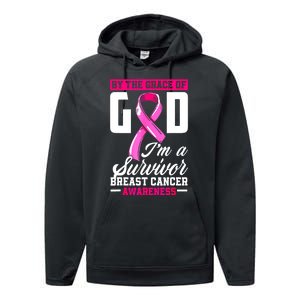 Breast Cancer Survivor Ribbon By The Grace God IM A Survivor Gift Performance Fleece Hoodie