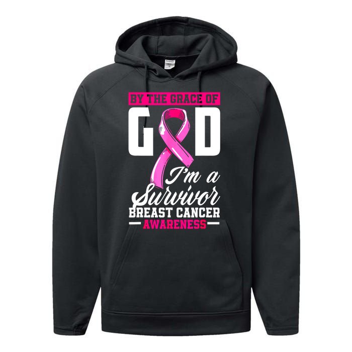 Breast Cancer Survivor Ribbon By The Grace God IM A Survivor Gift Performance Fleece Hoodie