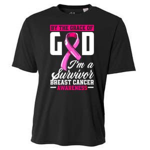 Breast Cancer Survivor Ribbon By The Grace God IM A Survivor Gift Cooling Performance Crew T-Shirt