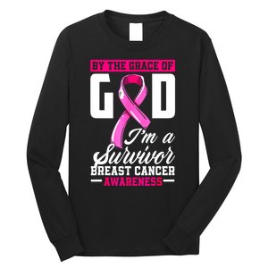 Breast Cancer Survivor Ribbon By The Grace God IM A Survivor Gift Long Sleeve Shirt