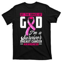 Breast Cancer Survivor Ribbon By The Grace God IM A Survivor Gift T-Shirt