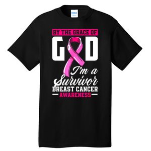 Breast Cancer Survivor Ribbon By The Grace God IM A Survivor Gift Tall T-Shirt