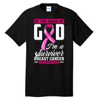 Breast Cancer Survivor Ribbon By The Grace God IM A Survivor Gift Tall T-Shirt