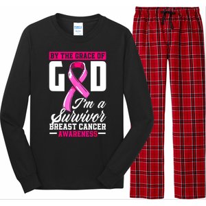 Breast Cancer Survivor Ribbon By The Grace God IM A Survivor Gift Long Sleeve Pajama Set