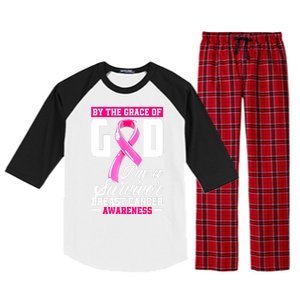 Breast Cancer Survivor Ribbon By The Grace God IM A Survivor Gift Raglan Sleeve Pajama Set