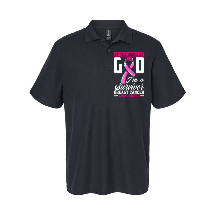 Breast Cancer Survivor Ribbon By The Grace God IM A Survivor Gift Softstyle Adult Sport Polo