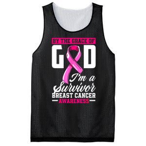 Breast Cancer Survivor Ribbon By The Grace God IM A Survivor Gift Mesh Reversible Basketball Jersey Tank