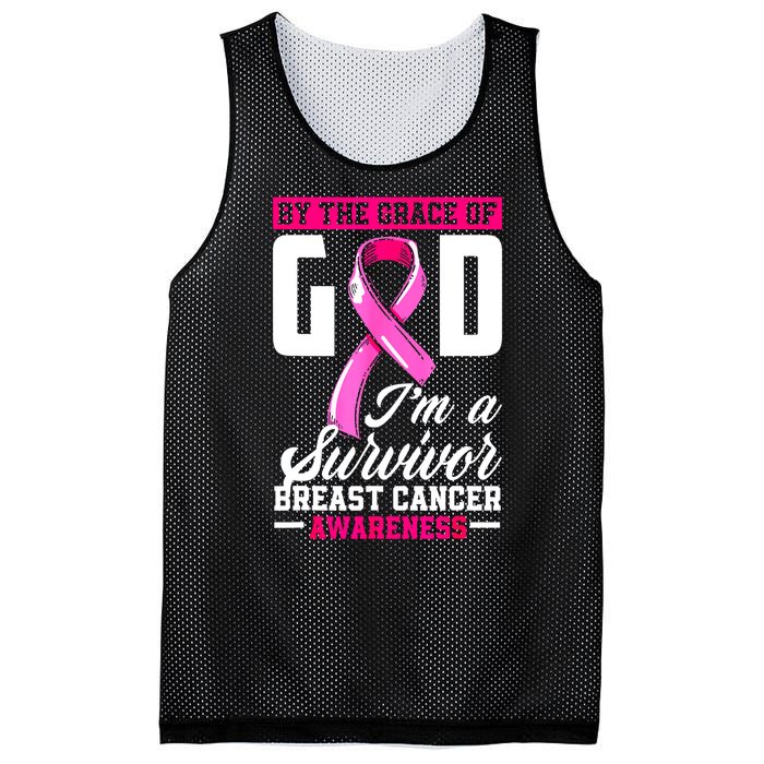 Breast Cancer Survivor Ribbon By The Grace God IM A Survivor Gift Mesh Reversible Basketball Jersey Tank