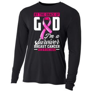 Breast Cancer Survivor Ribbon By The Grace God IM A Survivor Gift Cooling Performance Long Sleeve Crew