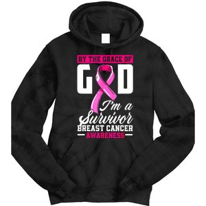 Breast Cancer Survivor Ribbon By The Grace God IM A Survivor Gift Tie Dye Hoodie