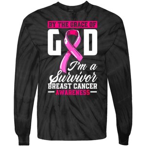 Breast Cancer Survivor Ribbon By The Grace God IM A Survivor Gift Tie-Dye Long Sleeve Shirt