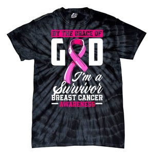 Breast Cancer Survivor Ribbon By The Grace God IM A Survivor Gift Tie-Dye T-Shirt