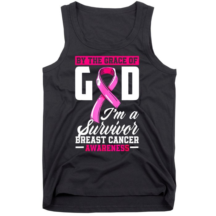 Breast Cancer Survivor Ribbon By The Grace God IM A Survivor Gift Tank Top