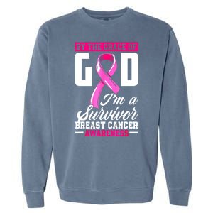 Breast Cancer Survivor Ribbon By The Grace God IM A Survivor Gift Garment-Dyed Sweatshirt