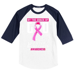 Breast Cancer Survivor Ribbon By The Grace God IM A Survivor Gift Baseball Sleeve Shirt