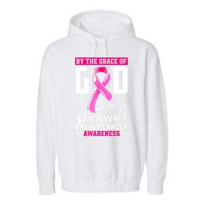 Breast Cancer Survivor Ribbon By The Grace God IM A Survivor Gift Garment-Dyed Fleece Hoodie