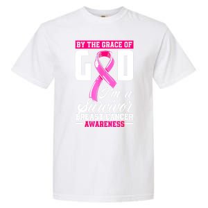 Breast Cancer Survivor Ribbon By The Grace God IM A Survivor Gift Garment-Dyed Heavyweight T-Shirt