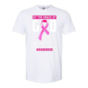 Breast Cancer Survivor Ribbon By The Grace God IM A Survivor Gift Softstyle CVC T-Shirt