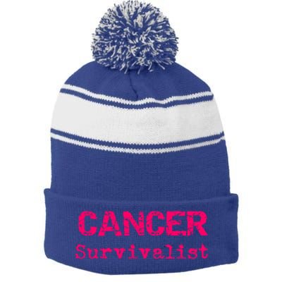 Breast Cancer Survivalist Breast Cancer Survivor Meaningful Gift Stripe Pom Pom Beanie